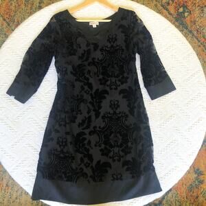 VTG 90s Y2K Merona Burnout Velvet Dress Black S Sheer Sleeve Whimsigoth Witchy